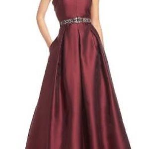 ELIZA J EMBELLISHED BELT STRAPLESS WINE GOWN DRESS sz 12